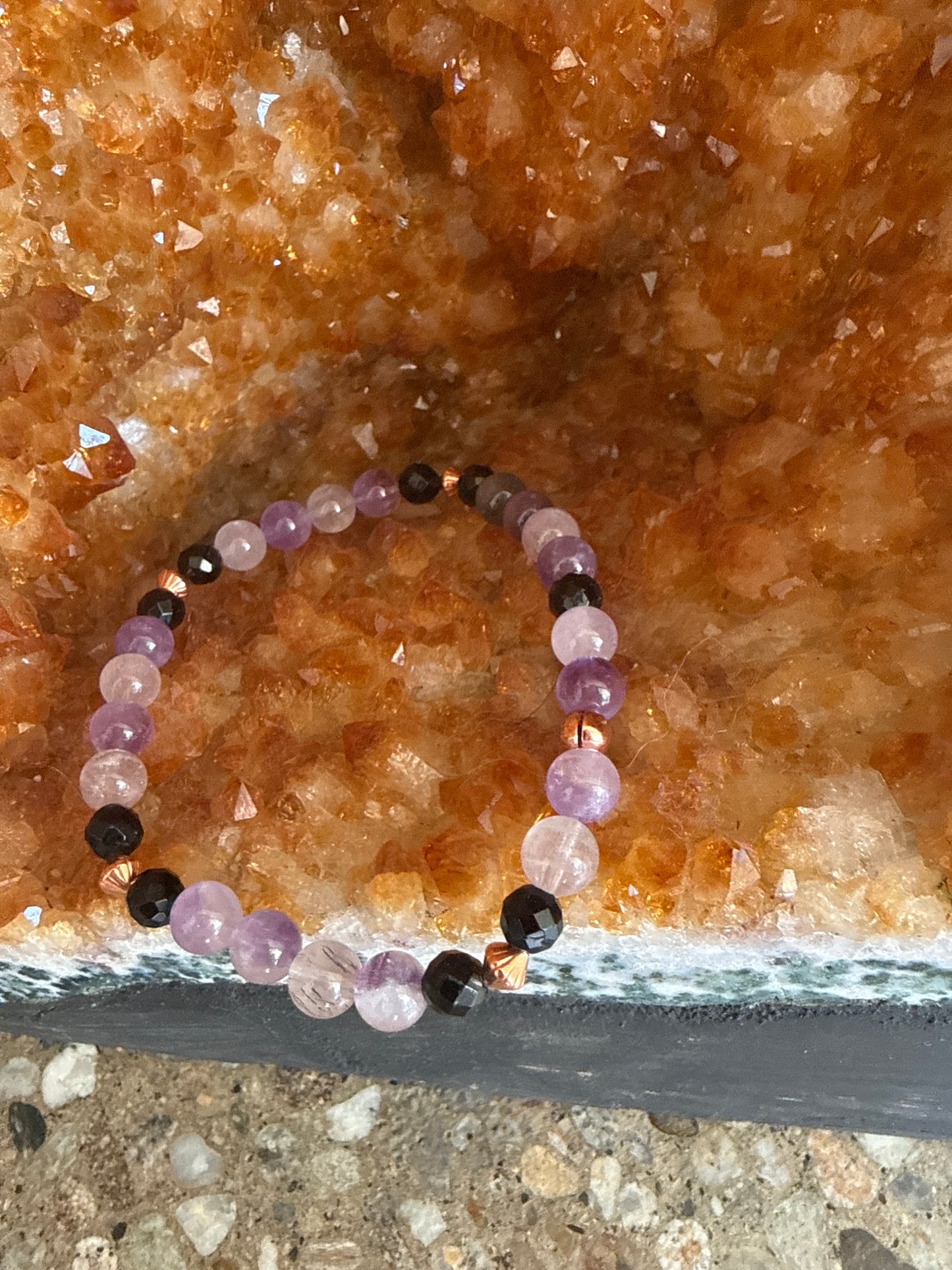 Super 7, Black Tourmaline & Copper Protection Bracelet – Size Large 8inch