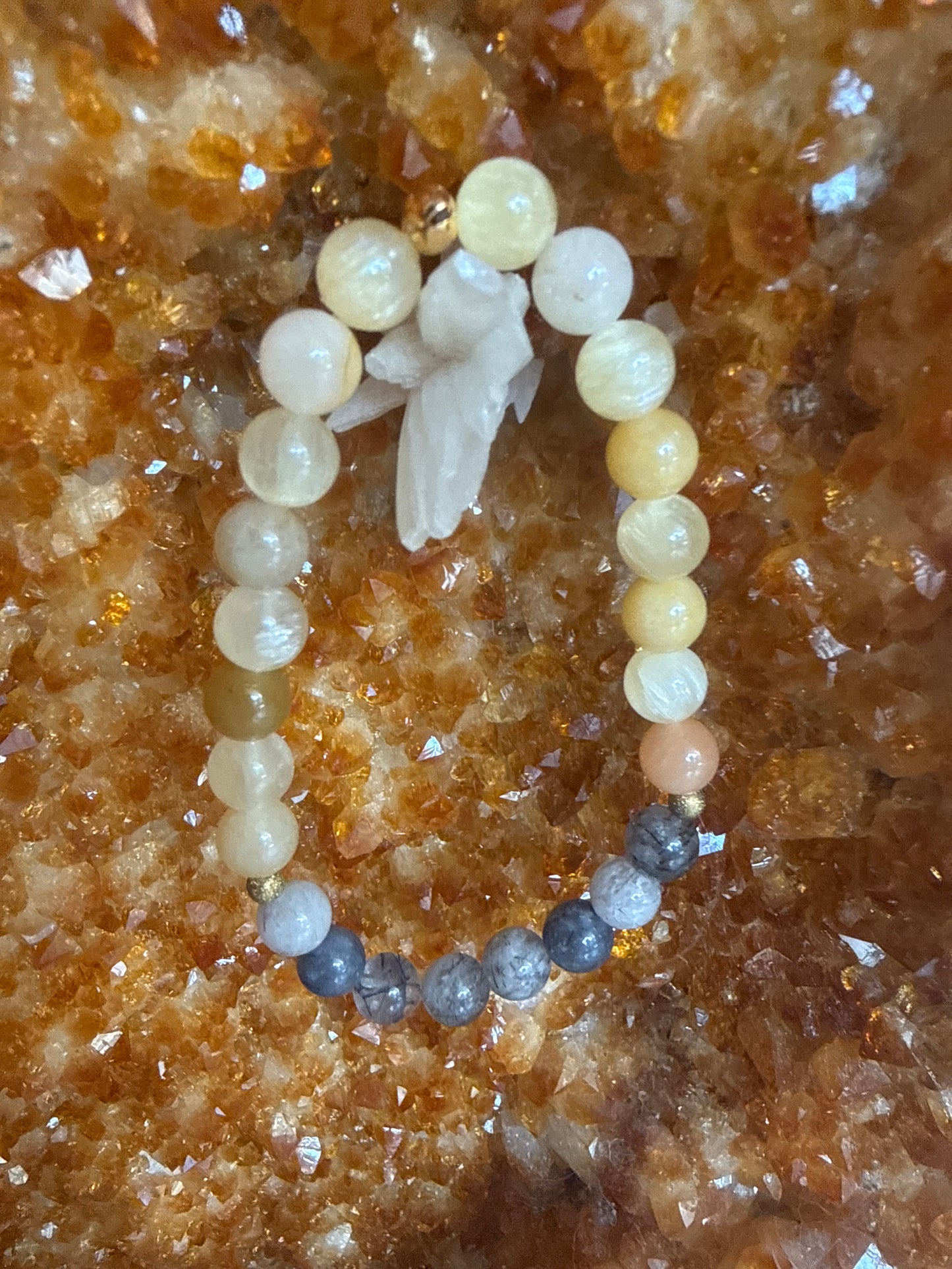 Golden Shield Clarity Bracelet – 8” Yellow Selenite, Yellow Aventurine & Black Tourmaline Rutile