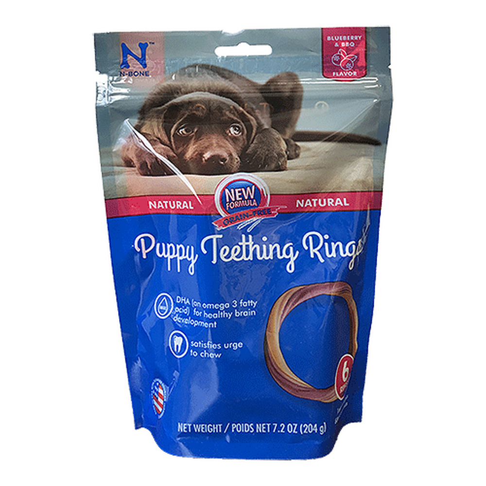 N-Bone Puppy Teething Rings Grain-Free Blueberry & BBQ 6pk