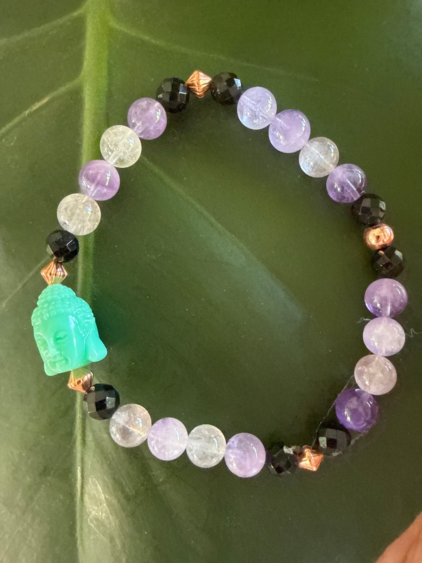 Super 7, Black Tourmaline, Copper & Buddha Protection Bracelet – Size Medium/Large 7.5”