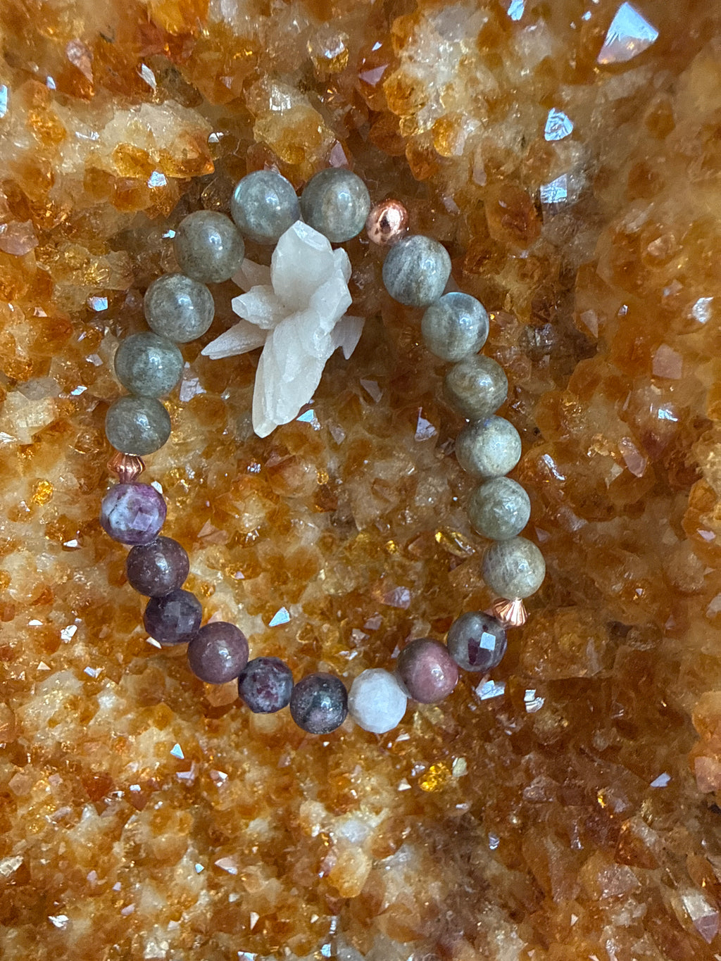 Heart Path Alchemy – Rhodonite, Eudialyte, Labradorite & Copper Bracelet 6.5 inch