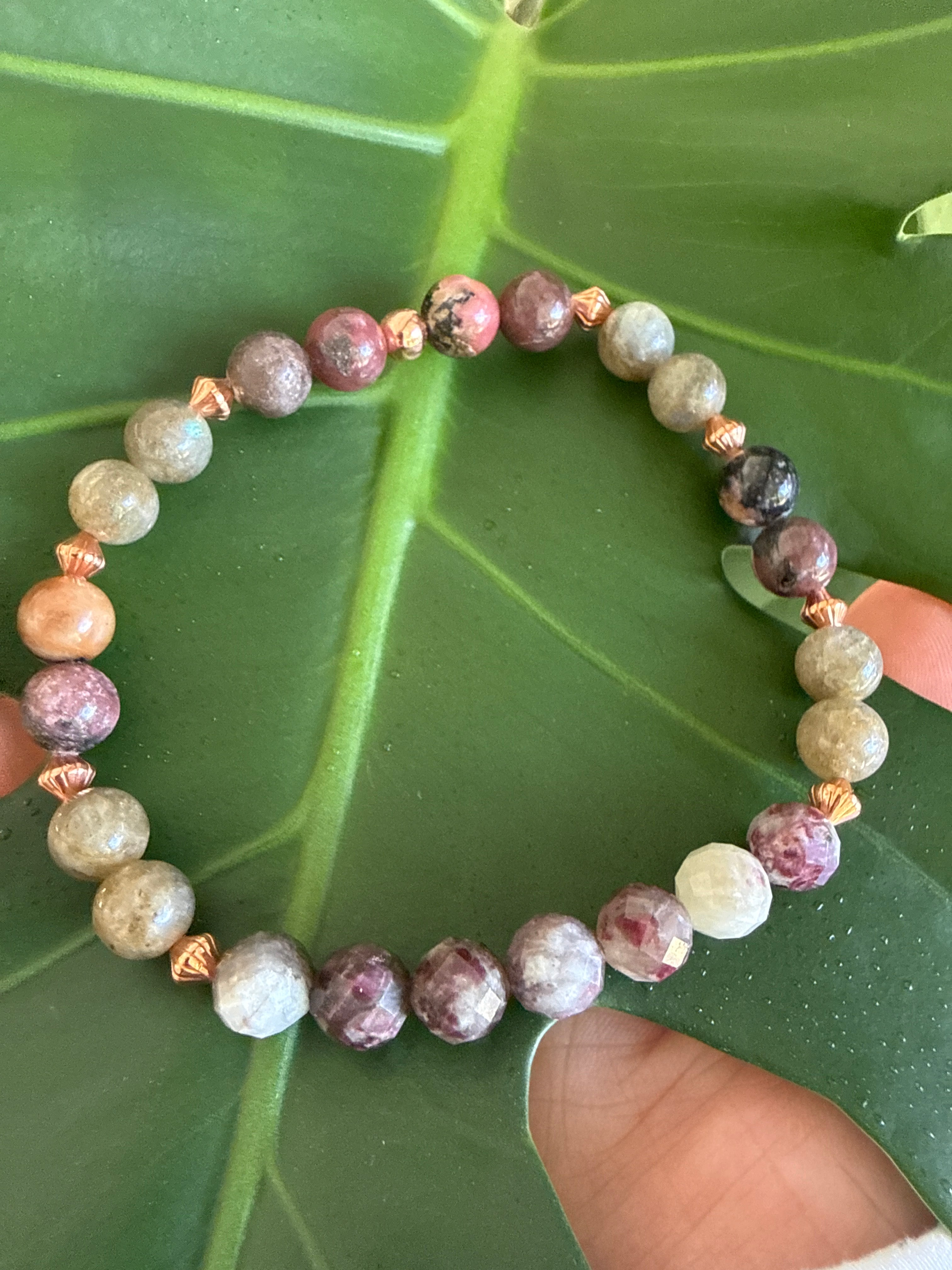 Heart Path Alchemy – Rhodonite, Eudialyte, Labradorite & Copper Bracelet 8”