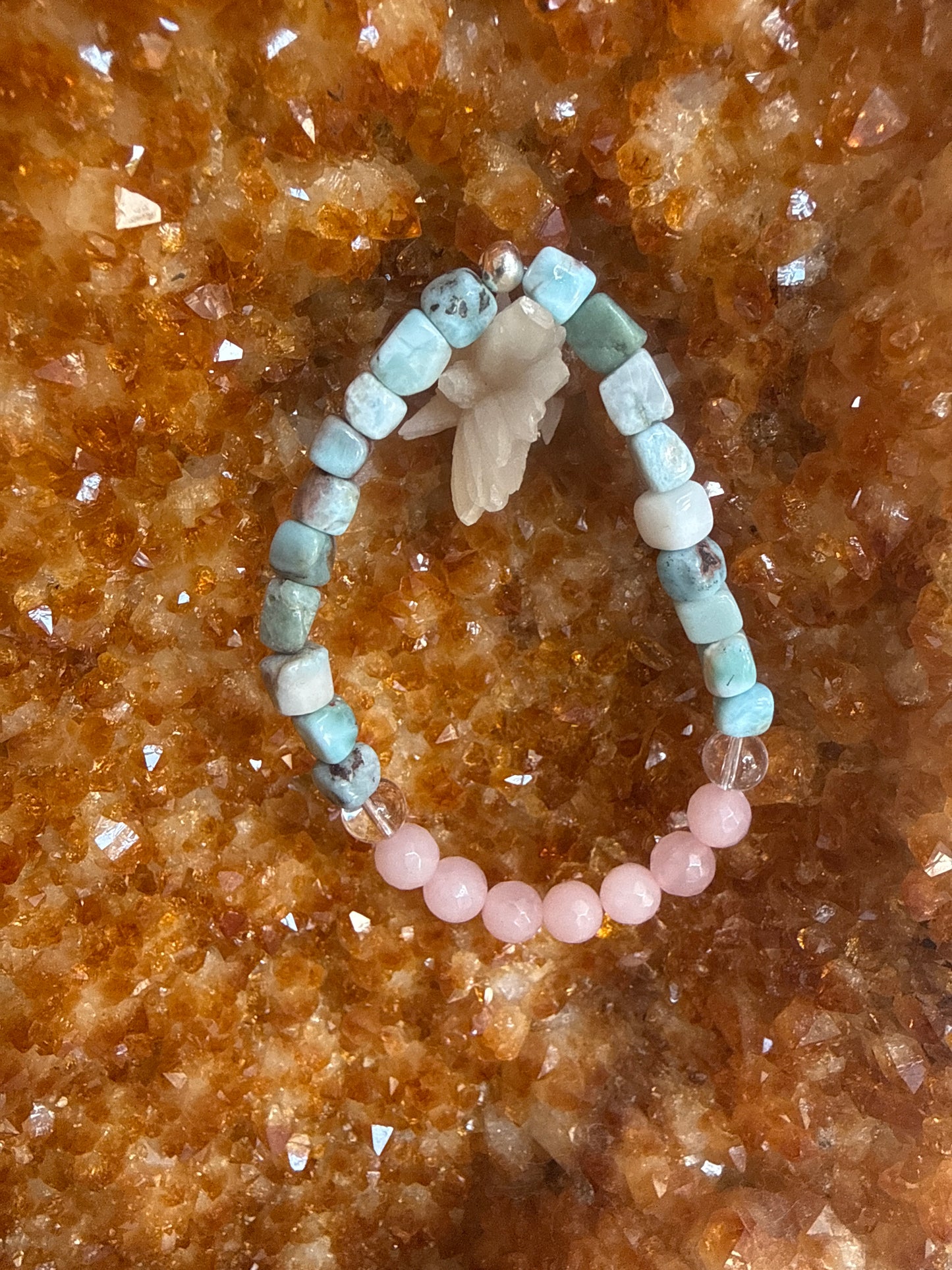 Ocean Heart Clarity – 8” Rose Quartz & Larimar