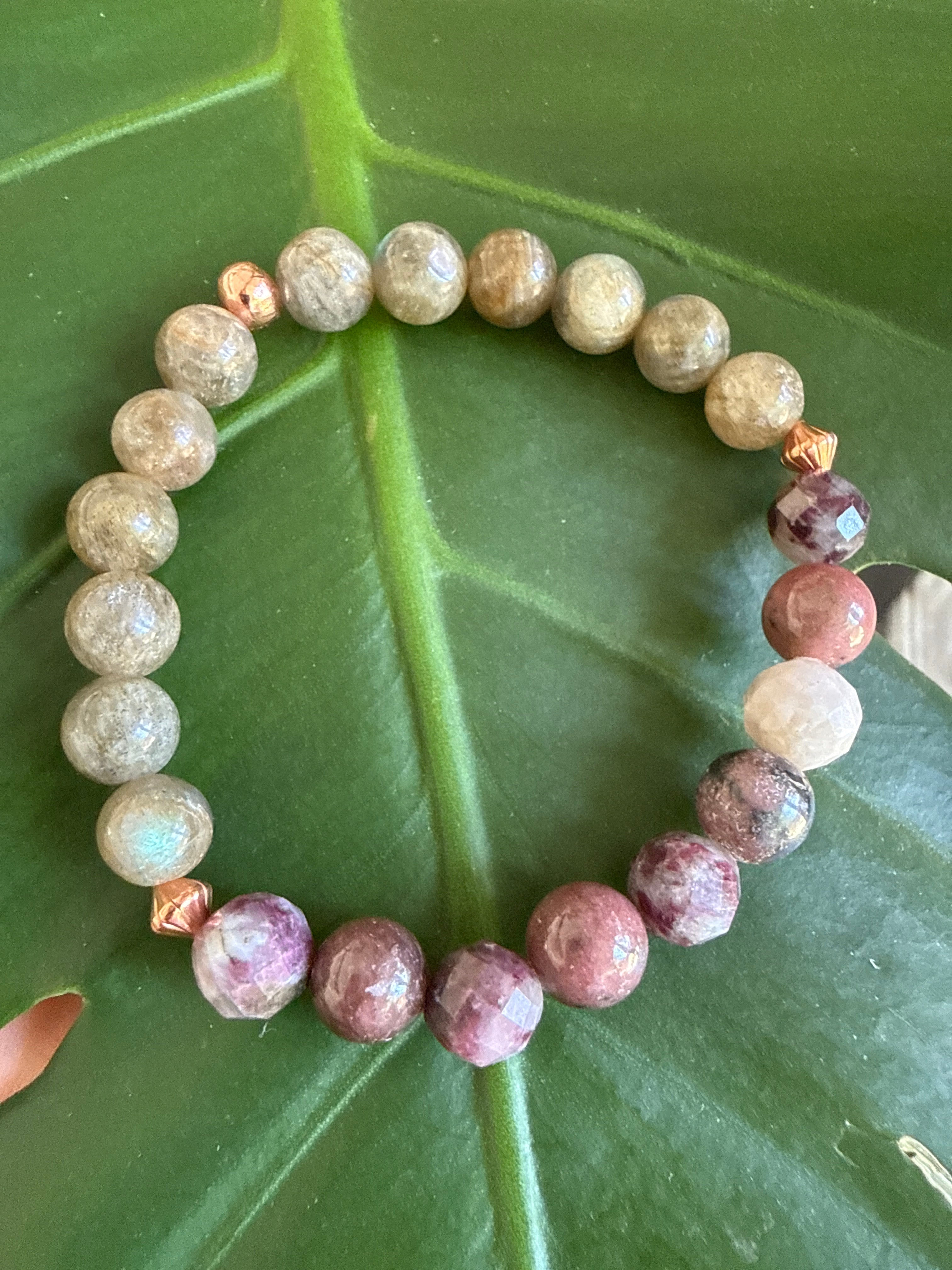 Heart Path Alchemy – Rhodonite, Eudialyte, Labradorite & Copper Bracelet 6.5 inch