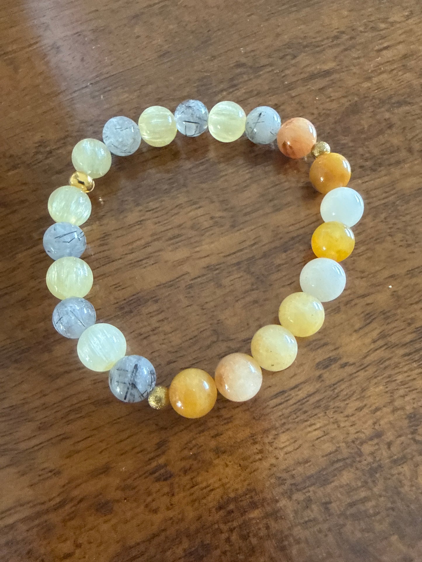 Golden Shield Clarity Bracelet – 7” Yellow Selenite, Yellow Aventurine & Black Tourmaline Rutile