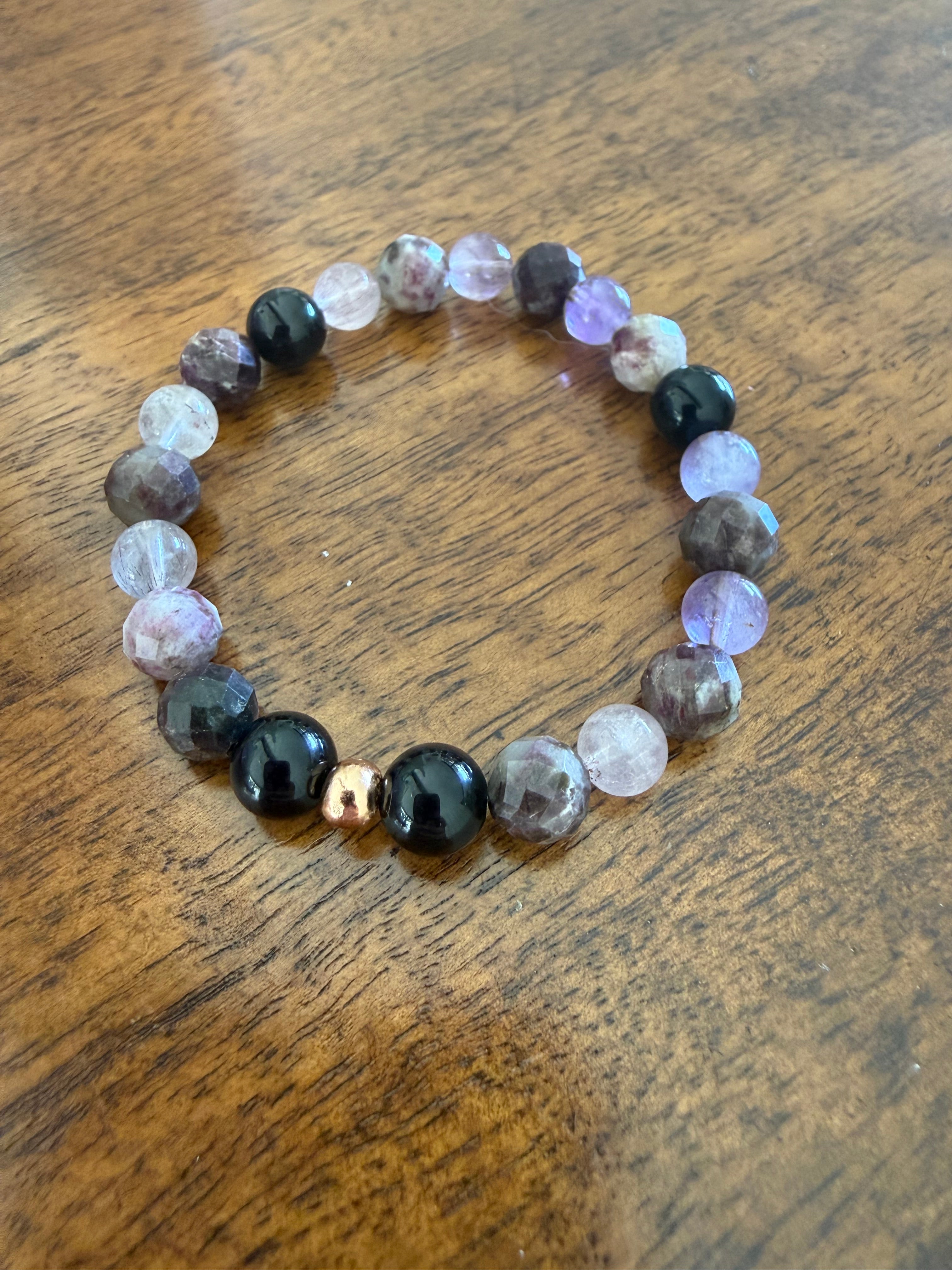 Protected Heart Ascension – Super 7, Eudialyte & Black Tourmaline Bracelet 6–6.5”