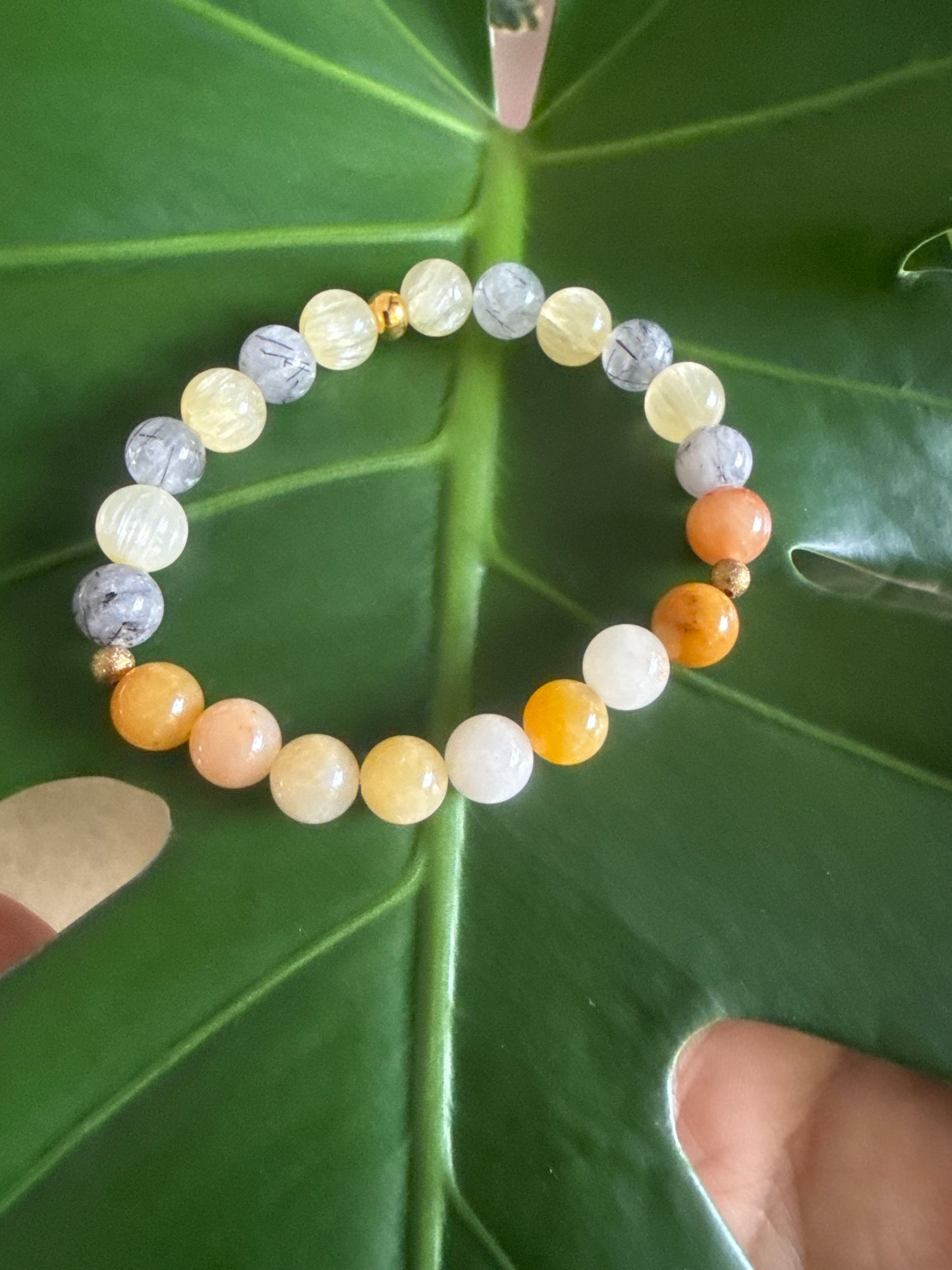 Golden Shield Clarity Bracelet – 7” Yellow Selenite, Yellow Aventurine & Black Tourmaline Rutile