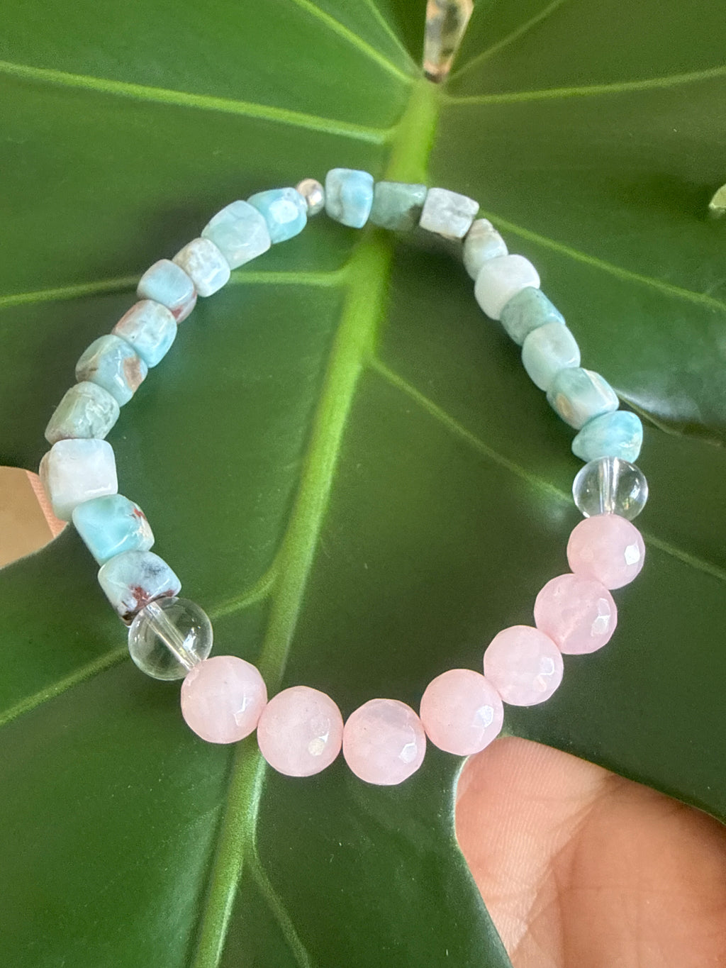 Ocean Heart Clarity – 8” Rose Quartz & Larimar