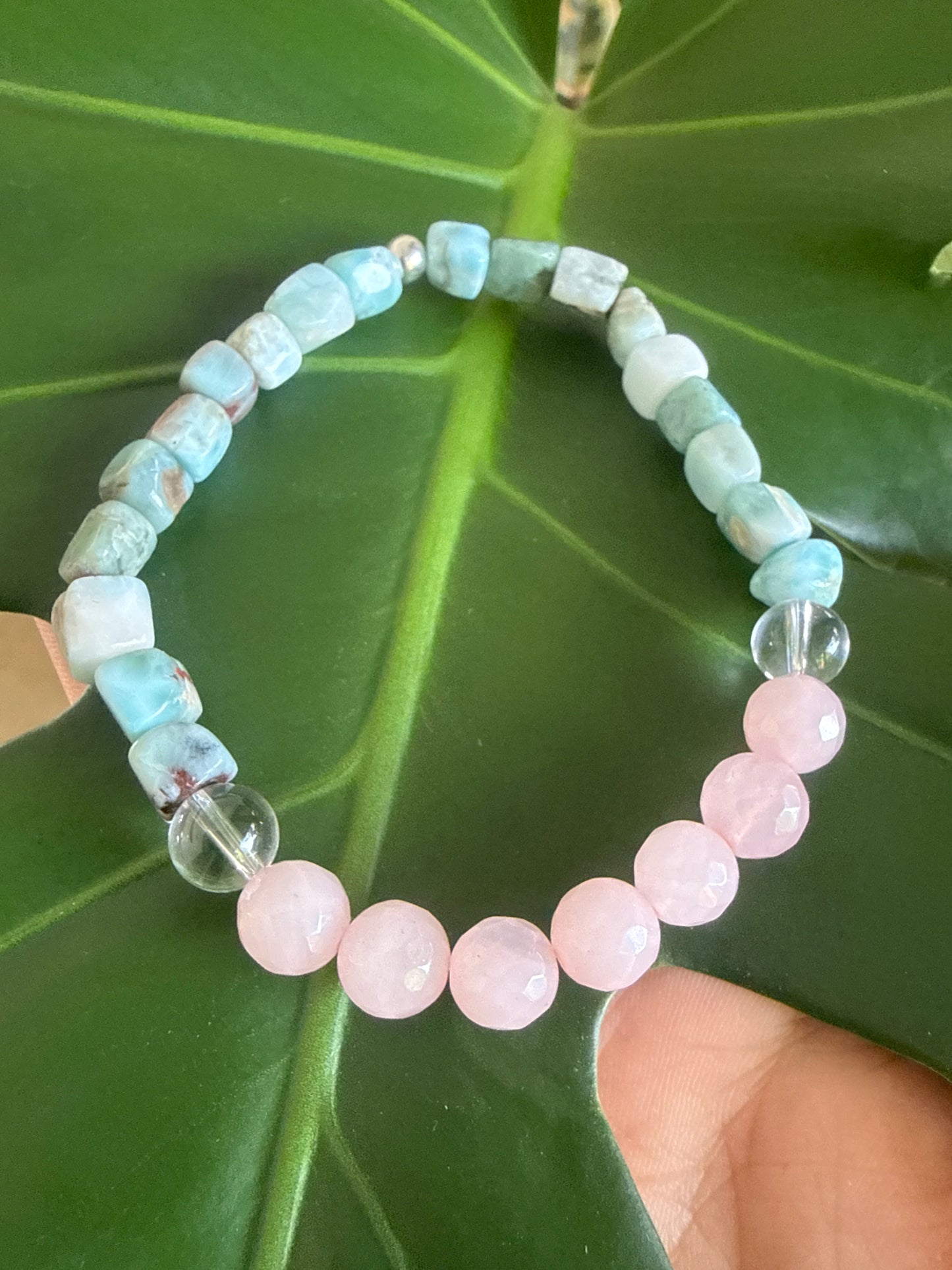 Ocean Heart Clarity – 8” Rose Quartz & Larimar