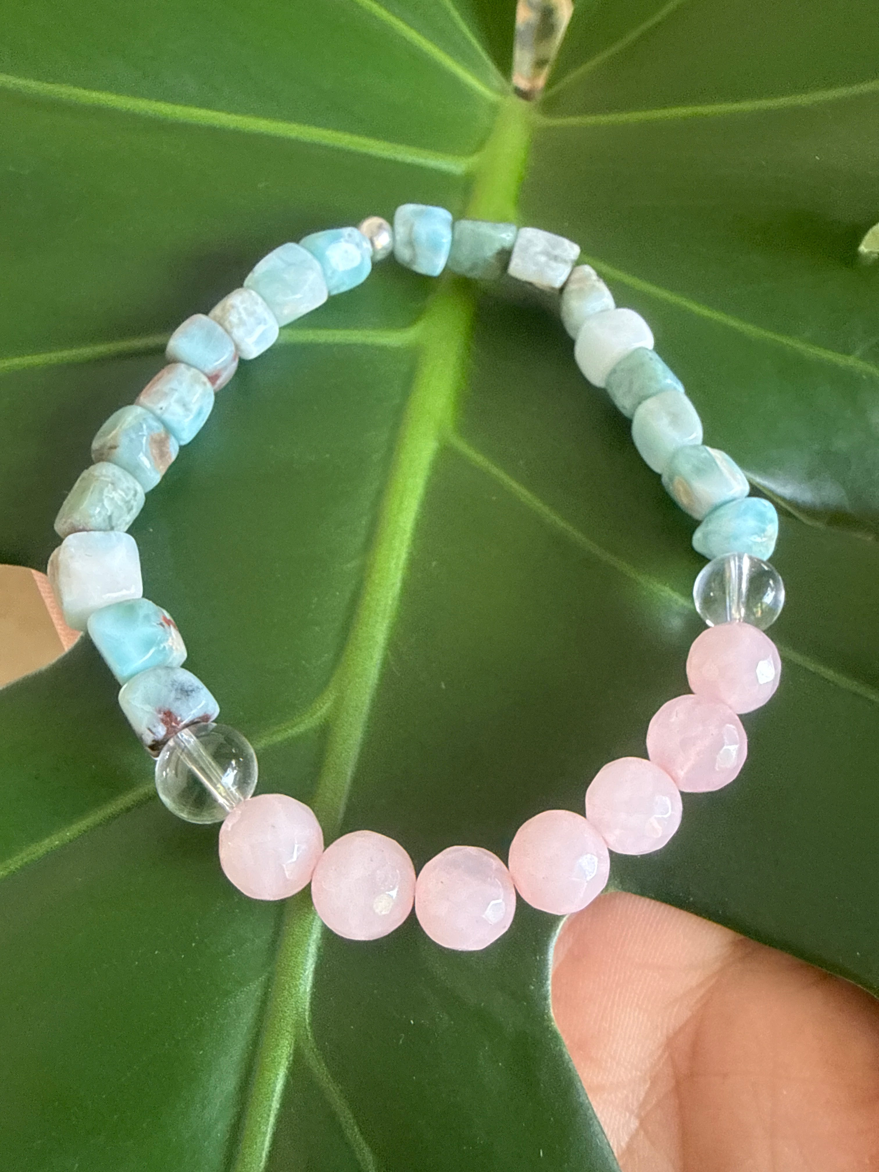Ocean Heart Clarity – 8” Rose Quartz & Larimar