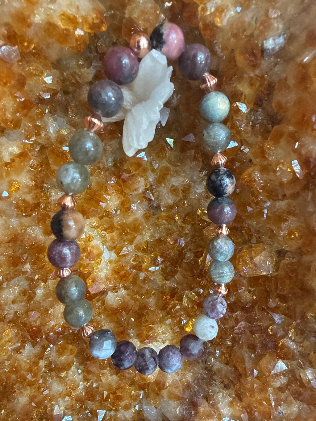 Heart Path Alchemy – Rhodonite, Eudialyte, Labradorite & Copper Bracelet 8”