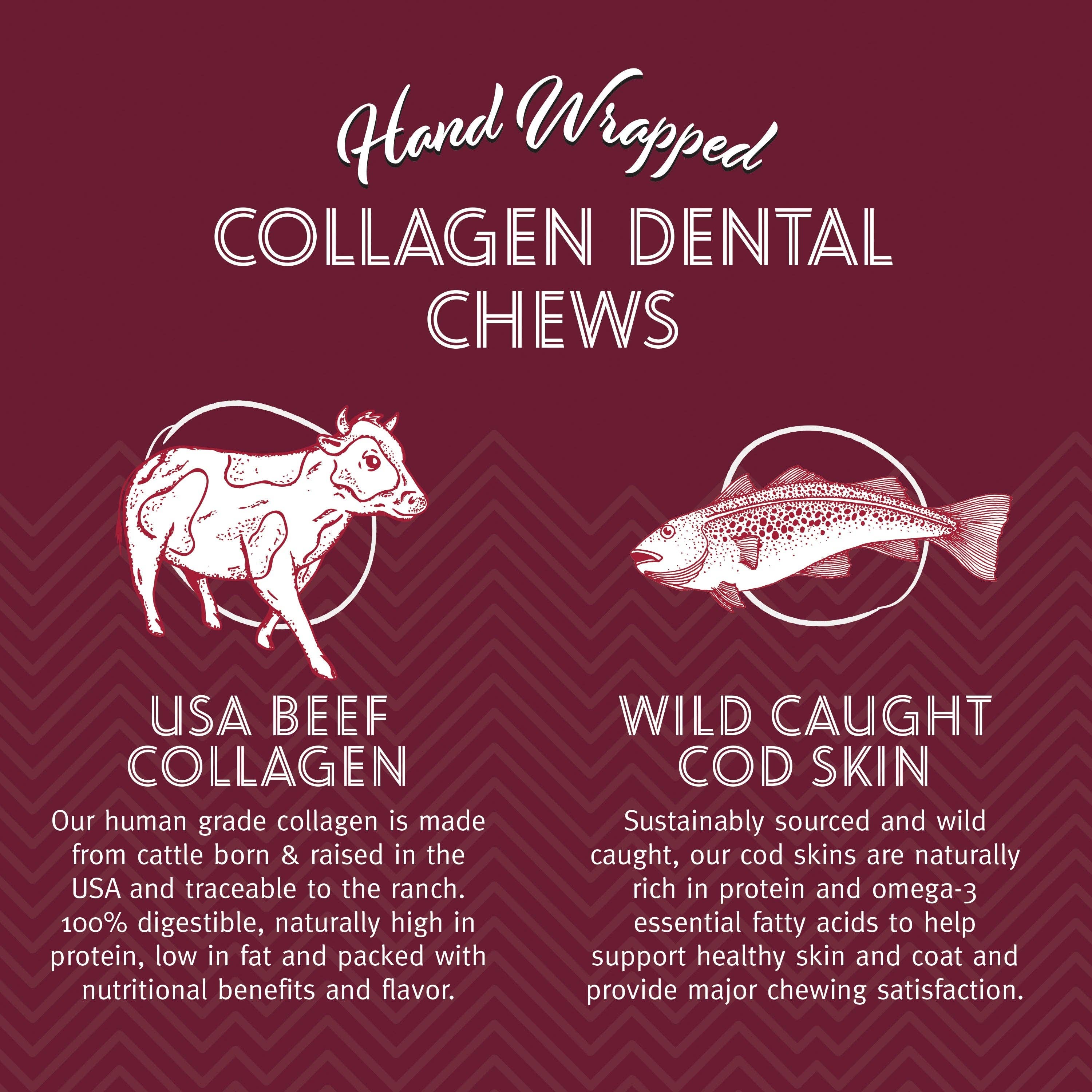 Beef Collagen Dental Chew Wrapped With Cod Skin  8"