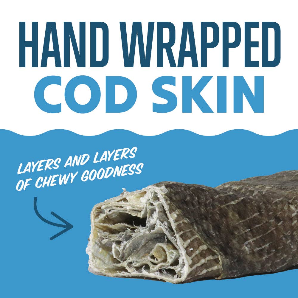 Icelandic+ Hand Wrapped Cod Skin 10" Long Chew Stick 12-Pack