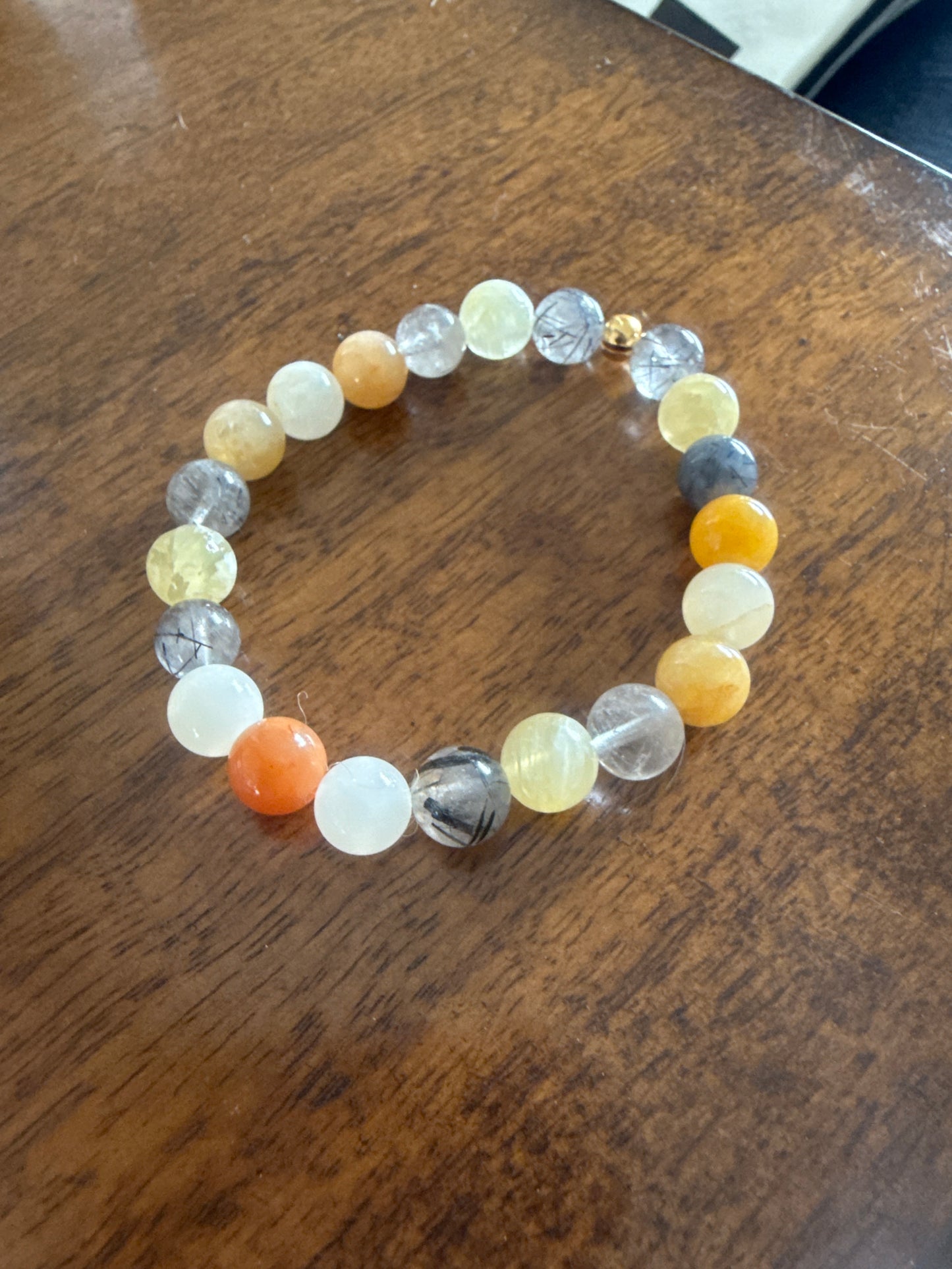 Golden Shield Clarity Bracelet – 6.5” Yellow Selenite, Yellow Aventurine & Black Tourmaline Rutile