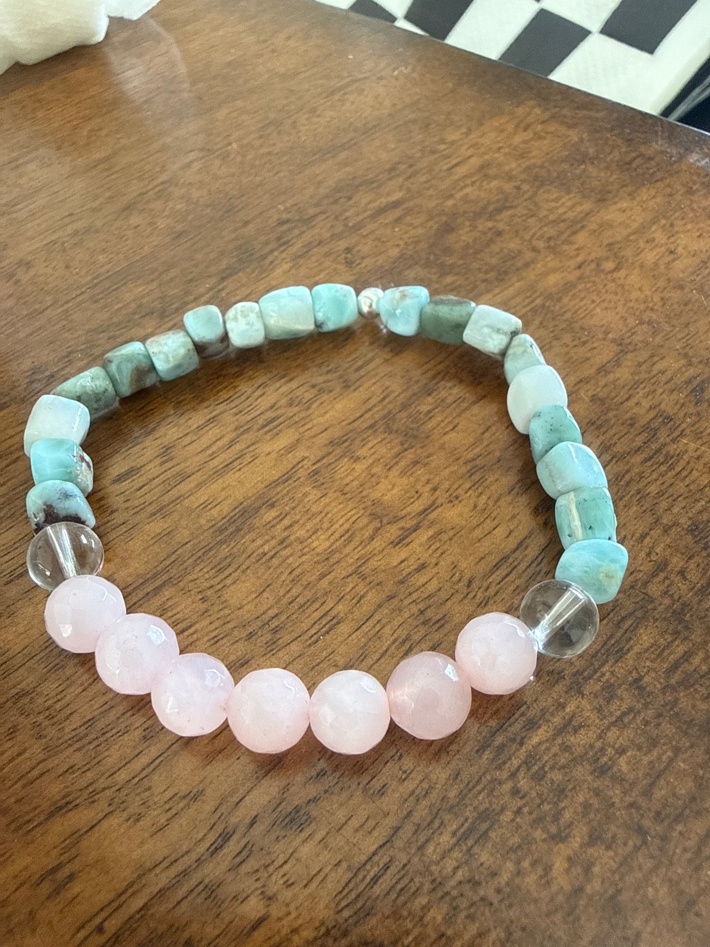 Ocean Heart Clarity – 8” Rose Quartz & Larimar