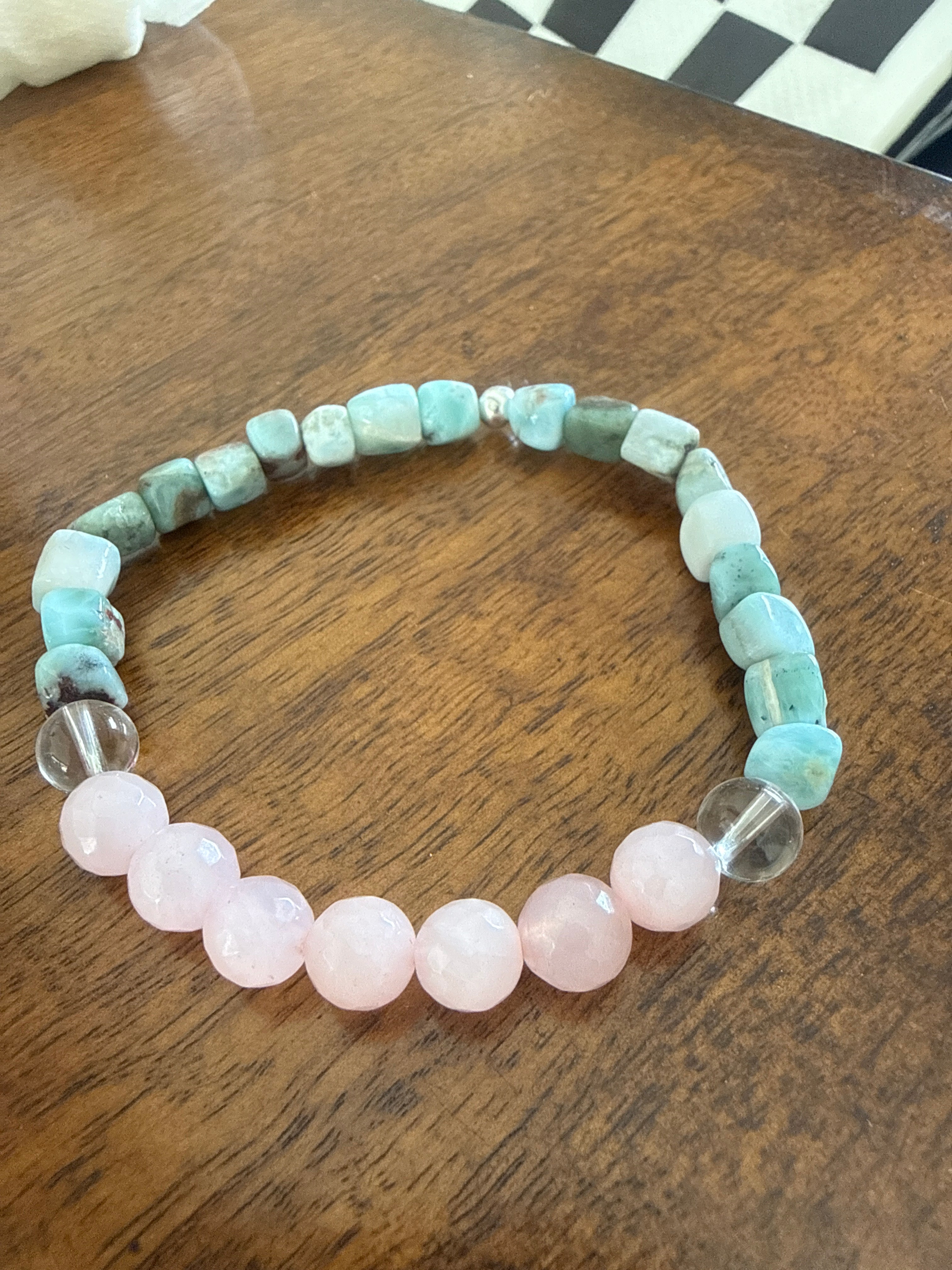 Ocean Heart Clarity – 8” Rose Quartz & Larimar