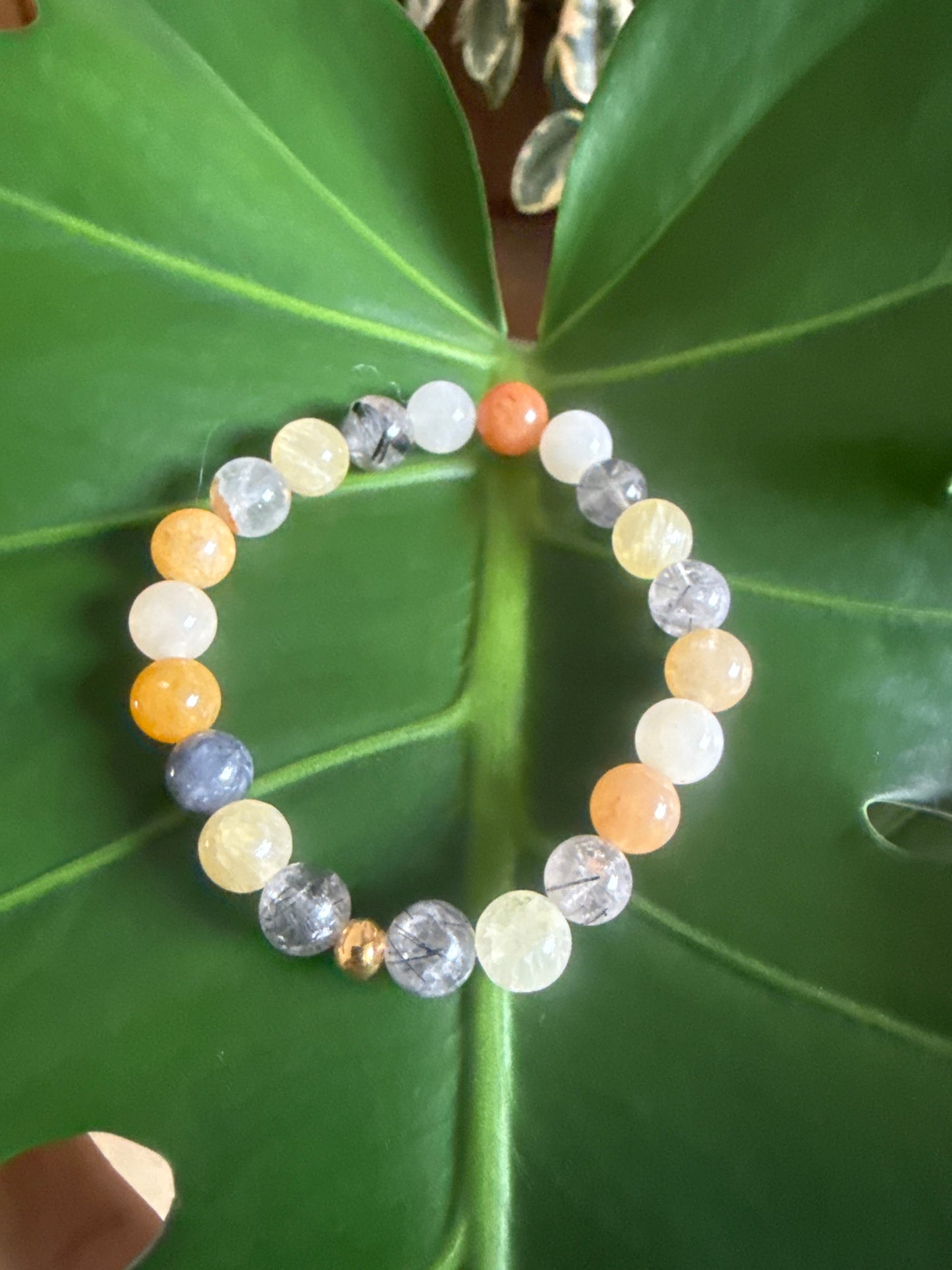 Golden Shield Clarity Bracelet – 6.5” Yellow Selenite, Yellow Aventurine & Black Tourmaline Rutile