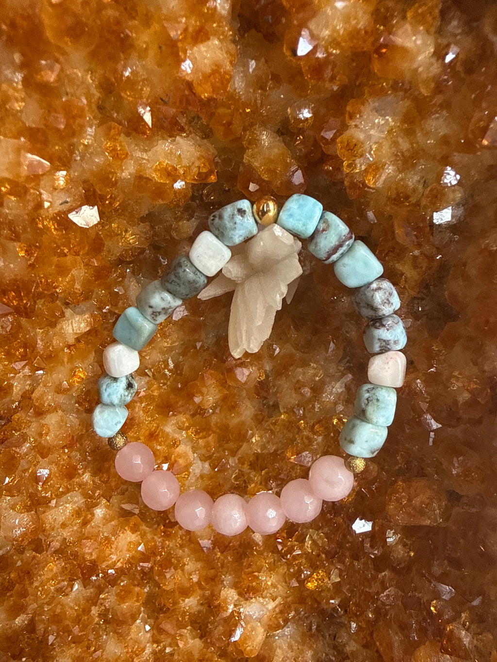 Ocean of Soft Grace – Rose Quartz & Larimar Bracelet (6.5”)