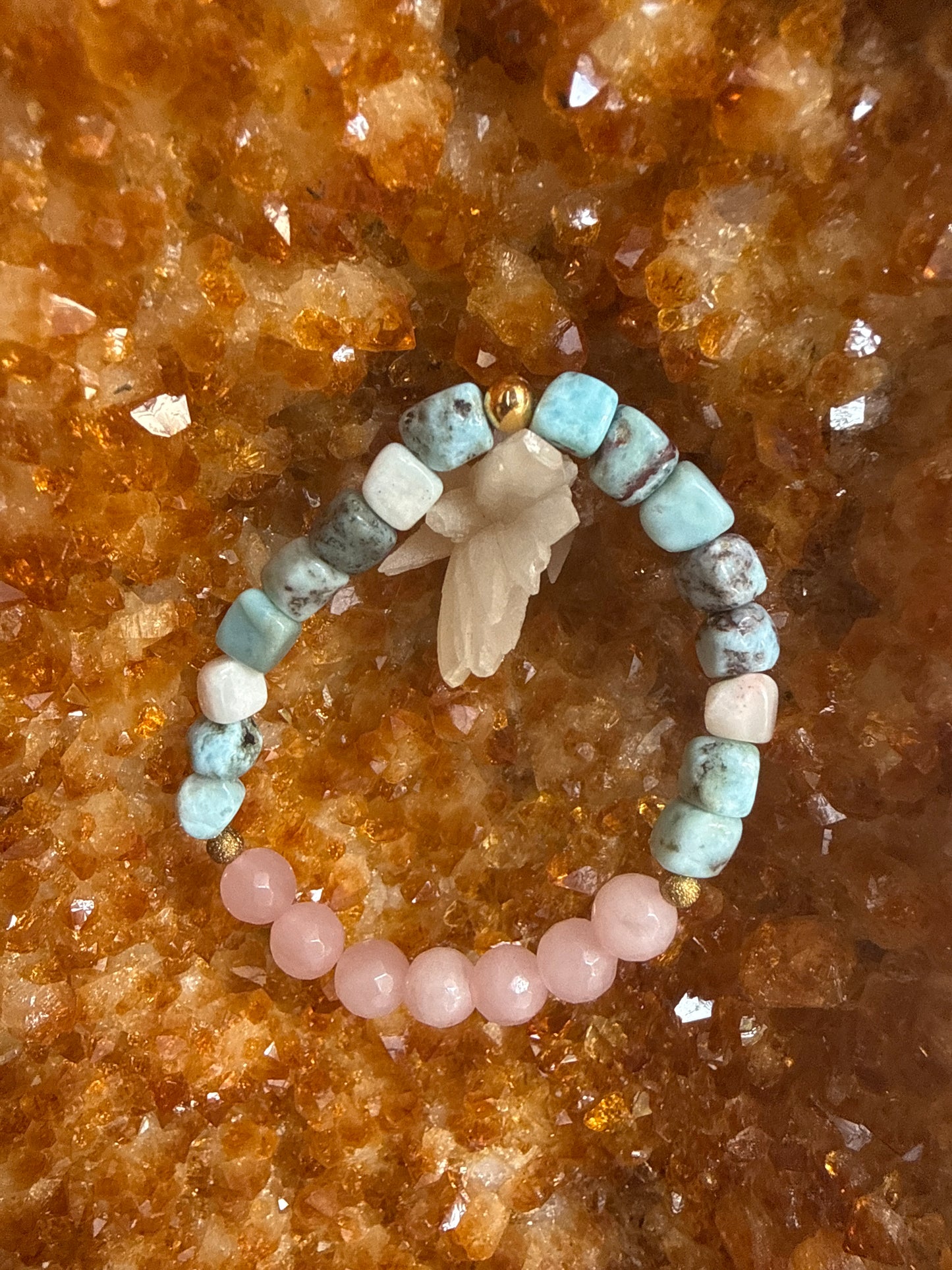 Ocean of Soft Grace – Rose Quartz & Larimar Bracelet (6.5”)