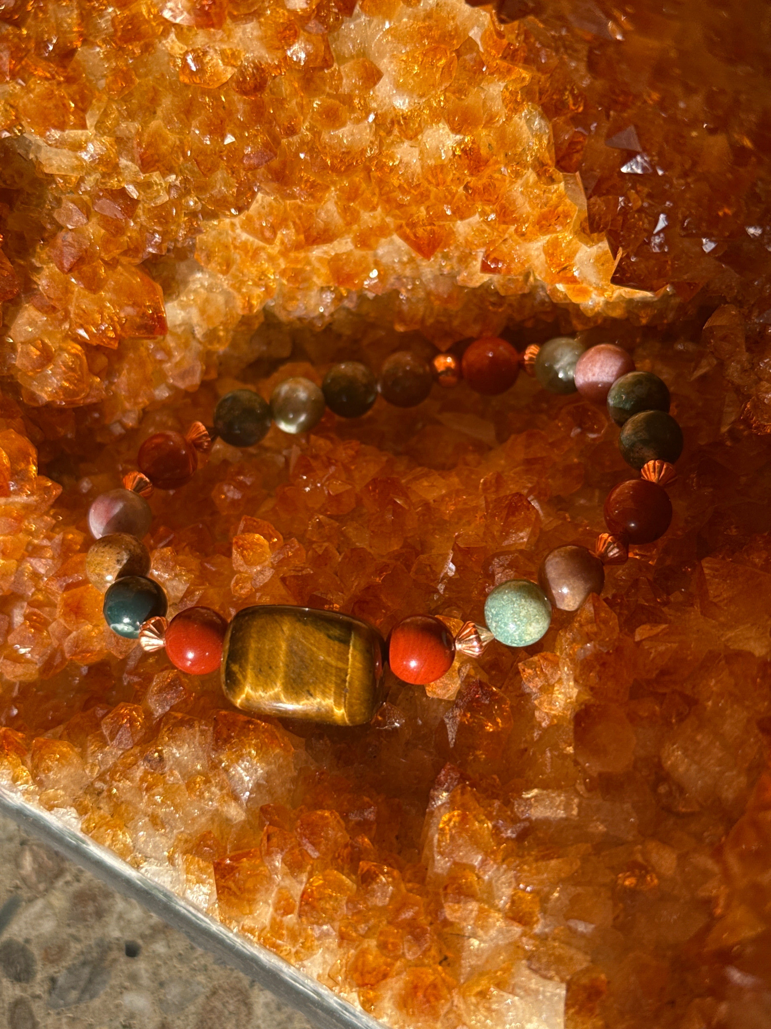 Tiger’s Eye, Copper, Red Jasper & Bloodstone Healing Bracelet 7.5 inch Medium/Large