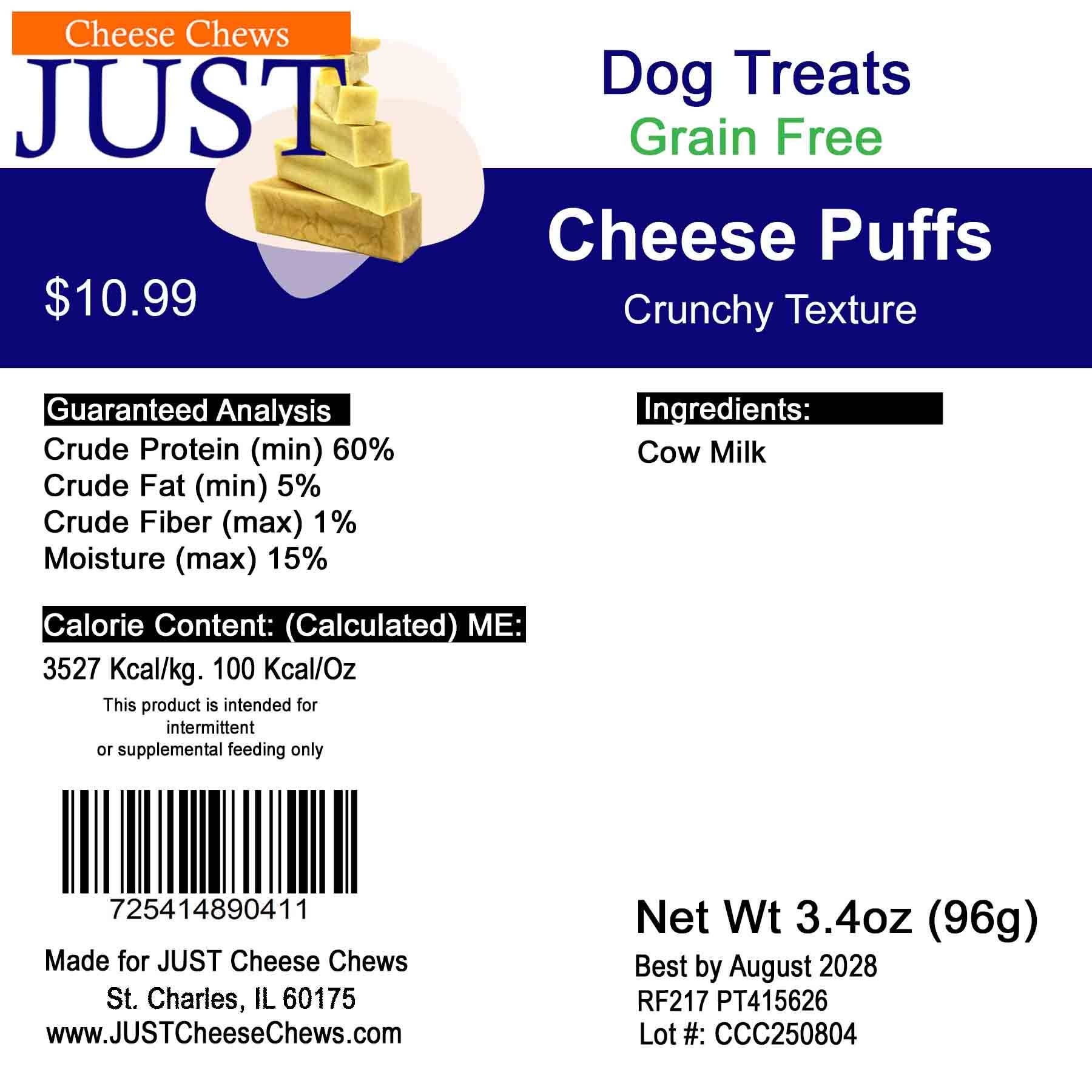 Yak Cheese Puffs Dog treat bag 3.4 oz (Your/Our/No label)