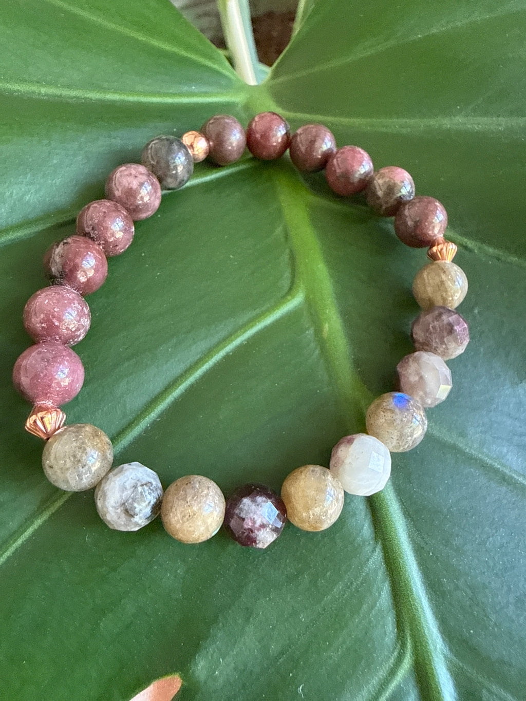 Heart Path Alchemy – Rhodonite, Eudialyte, Labradorite & Copper Bracelet 7”