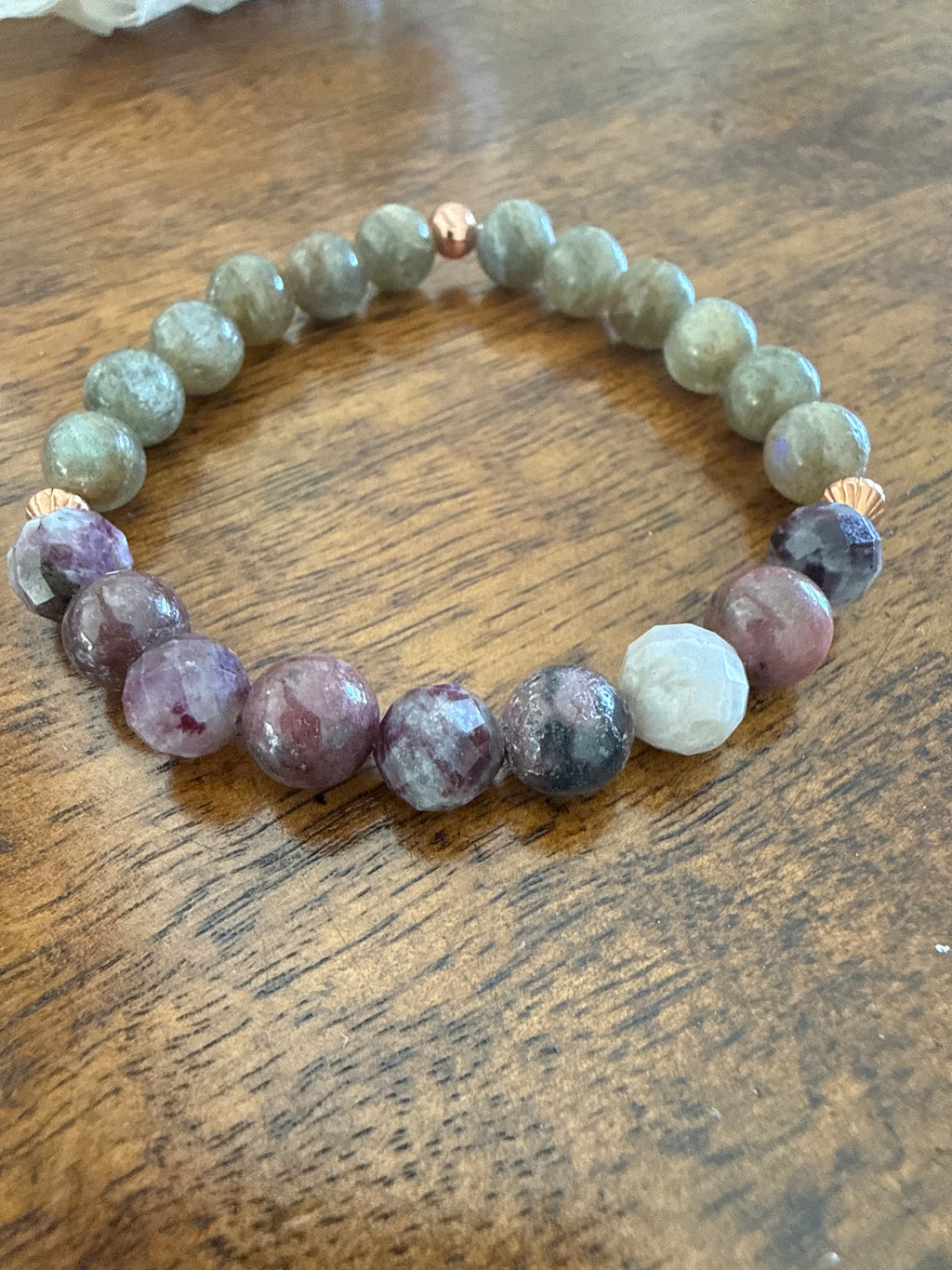 Heart Path Alchemy – Rhodonite, Eudialyte, Labradorite & Copper Bracelet 6.5 inch