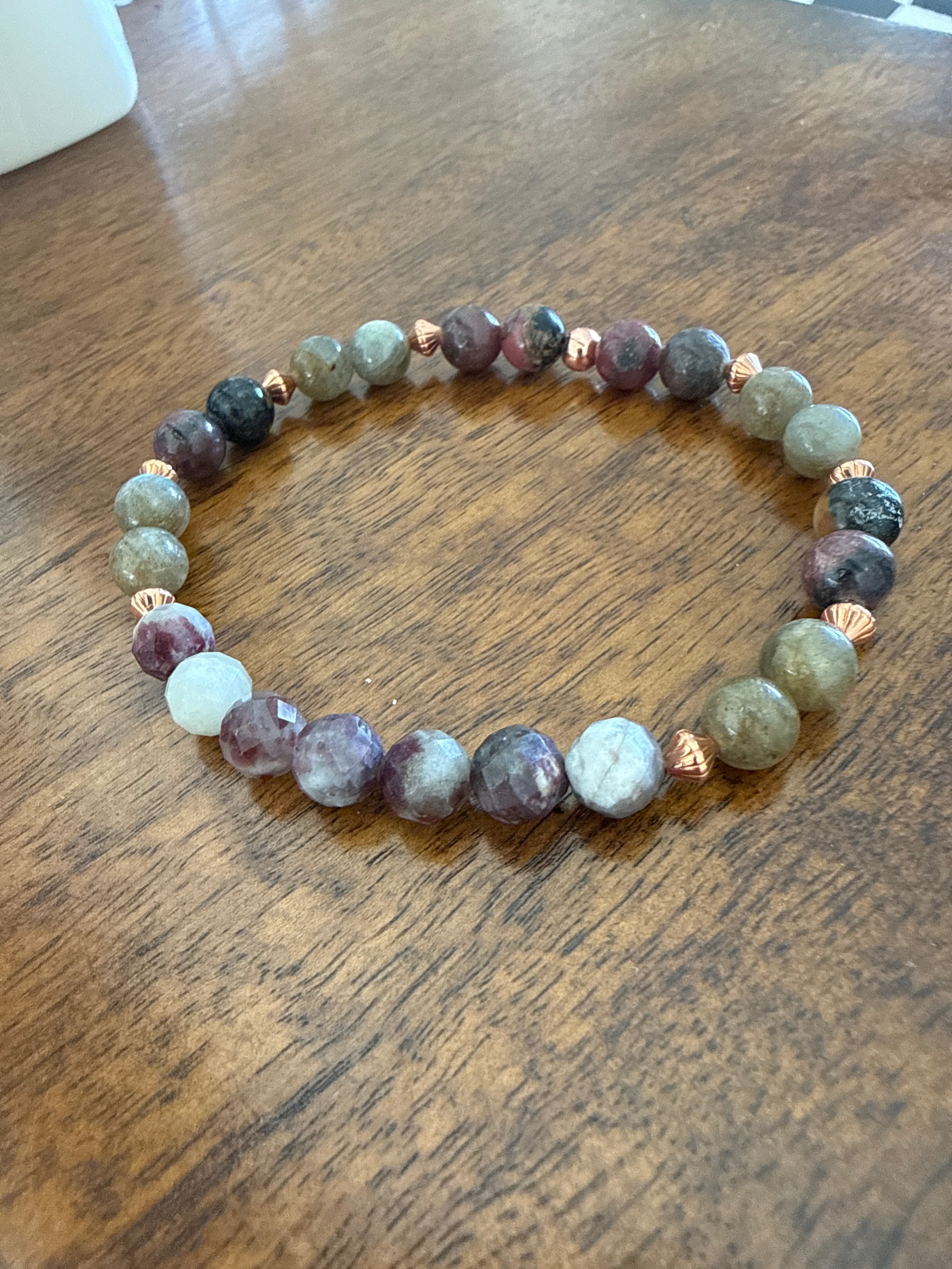 Heart Path Alchemy – Rhodonite, Eudialyte, Labradorite & Copper Bracelet 8”