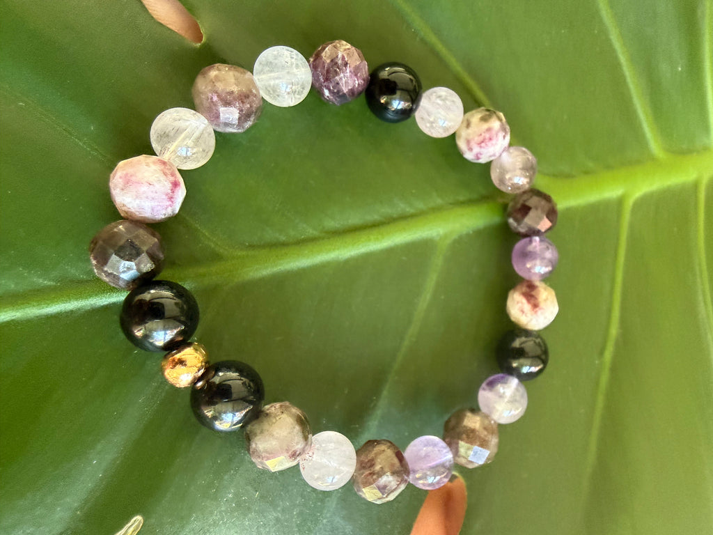 Protected Heart Ascension – Super 7, Eudialyte & Black Tourmaline Bracelet 6–6.5”