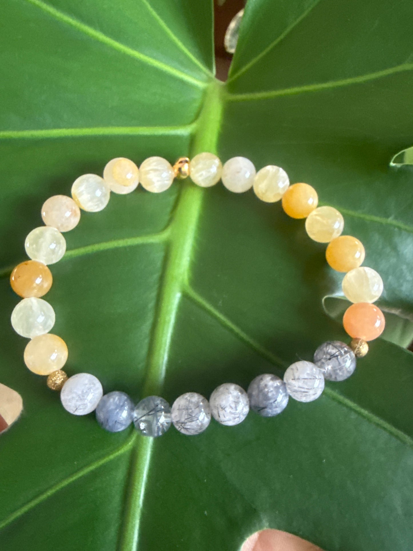 Golden Shield Clarity Bracelet – 8” Yellow Selenite, Yellow Aventurine & Black Tourmaline Rutile