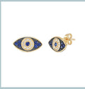 10K Yellow Gold Lab-Grown Sapphire-Set Evil Eye Post Earrings
