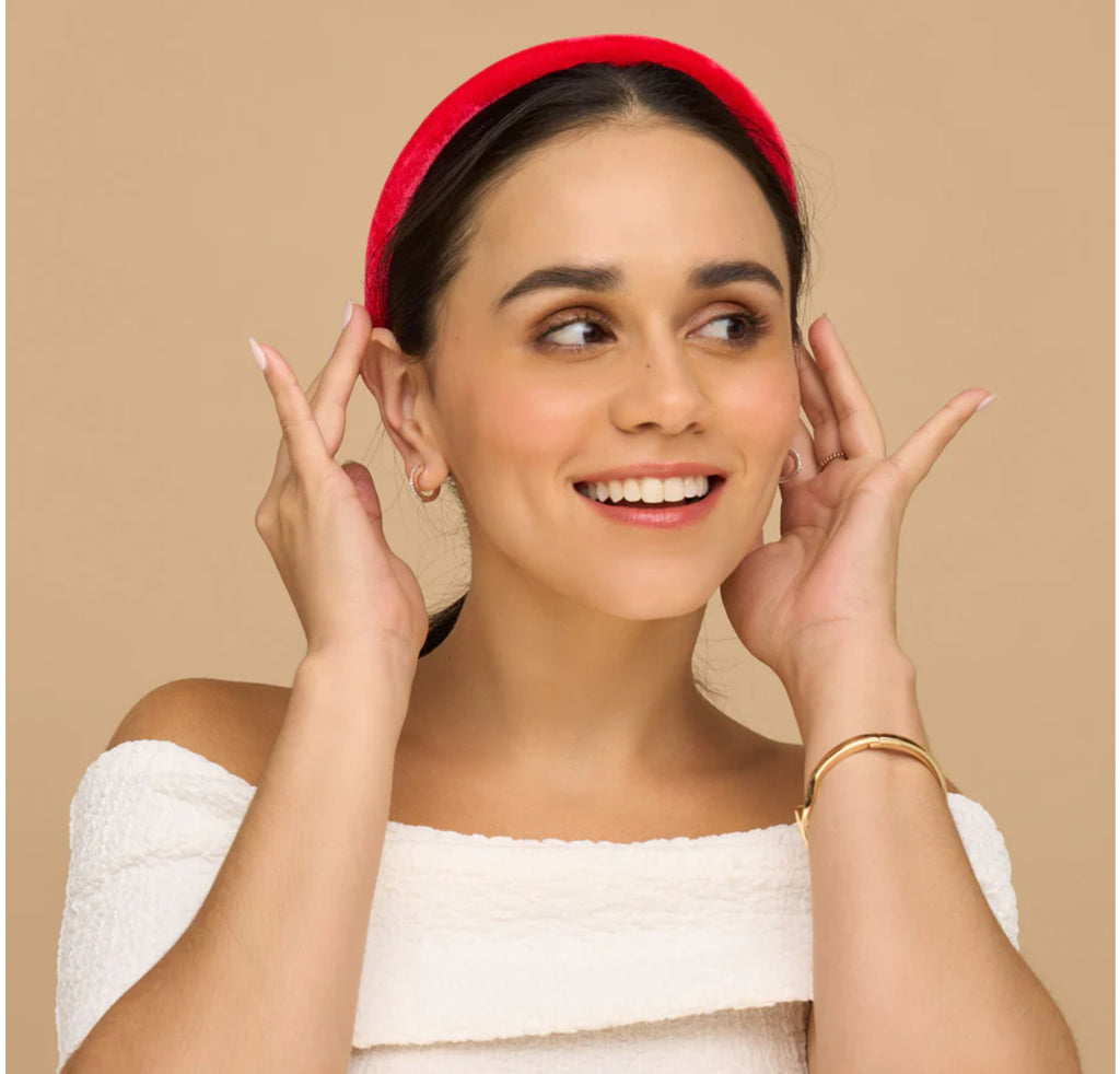 Velvet Headband 3pc Set - Red Pink & Green