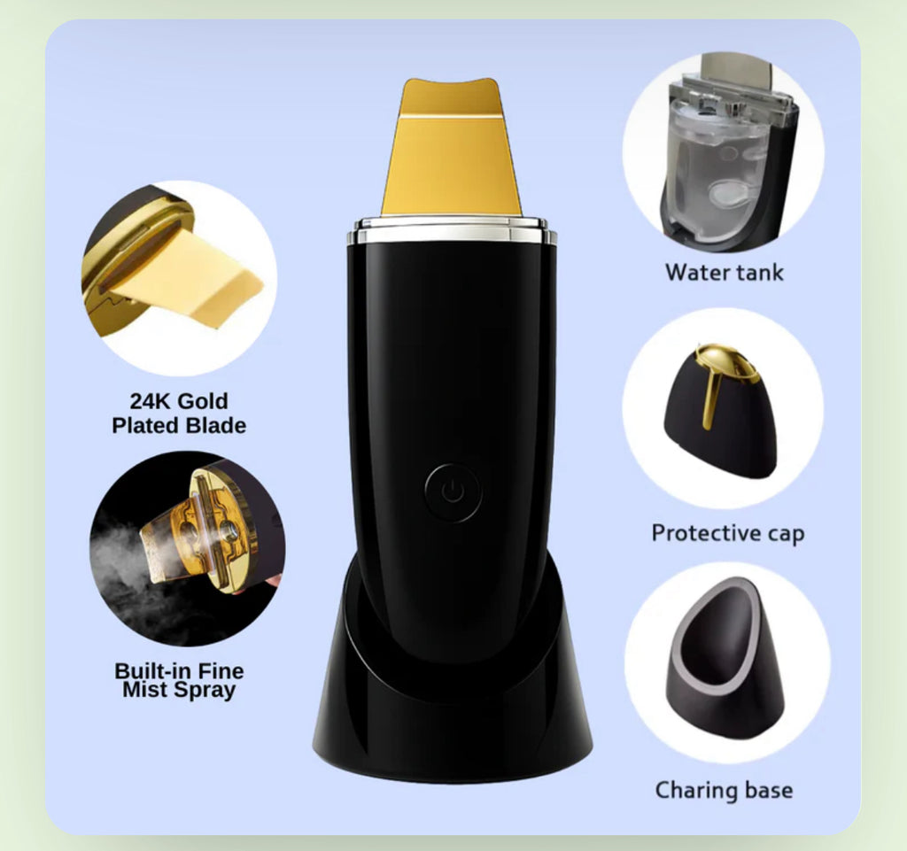 ZAQ CLNS 24K Gold Ultrasonic Skin Scrub Spatula with Built-In Mist