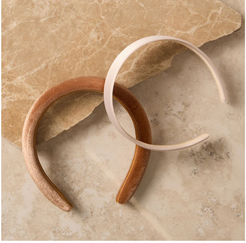 Recycled Fabric Satin & Velvet Headbands 2pc Set - Neutrals