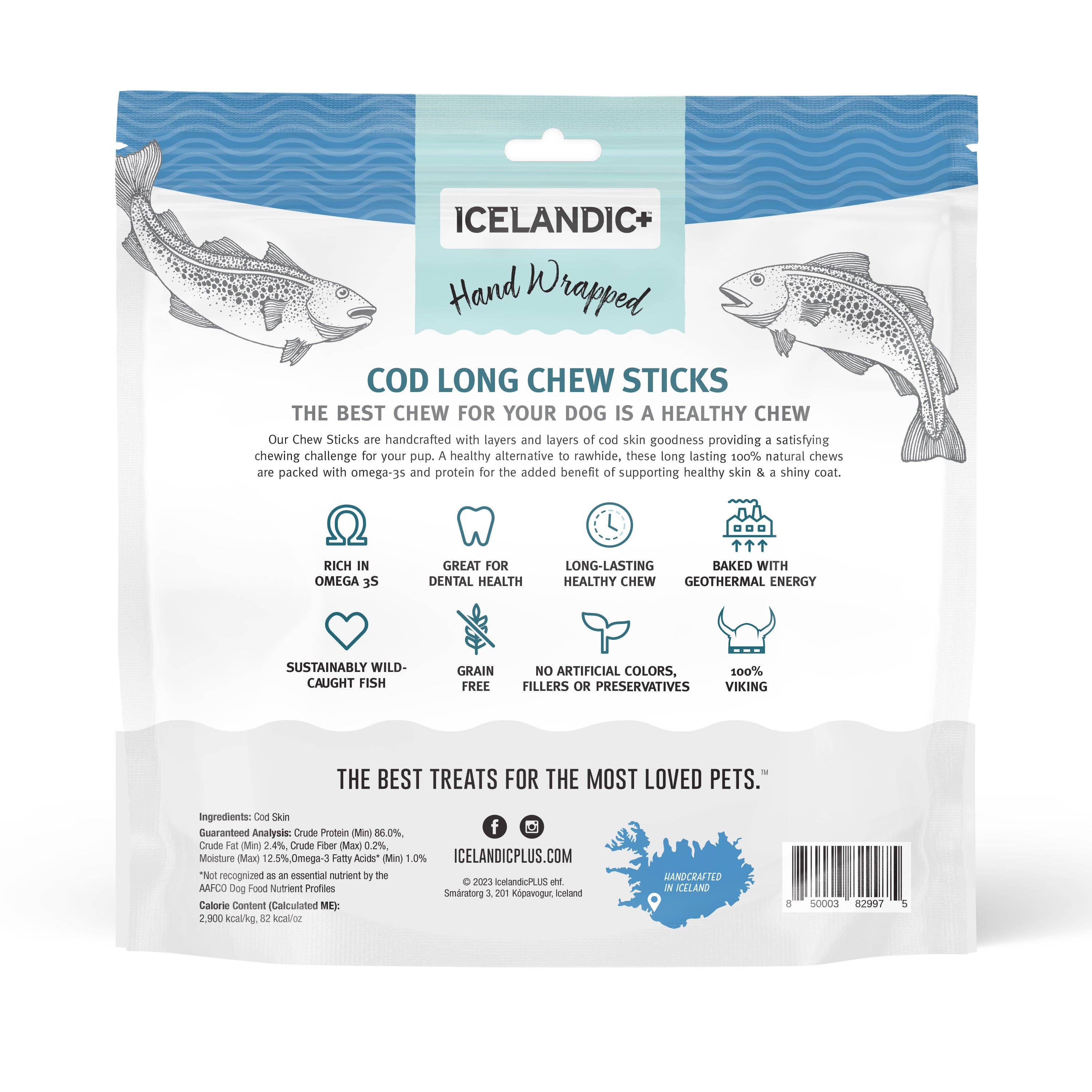 Icelandic+ Hand Wrapped Cod Skin 10" Long Chew Stick 12-Pack